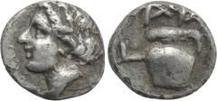 Greek Coins TROAS. Gargara. Tetartemorion (4th century BC). Obv: Female head left. Rev: ΓΑΡ. Hydria. BMC - ; SNG Copenhagen - ; SNG von Aulock; SNG Kayhan -; Isegrim -; Klein -. Condition: Good very f