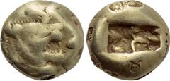 Greek Coins KINGS OF LYDIA. Time of Alyattes to Kroisos (Circa 620/10-550/39 BC). EL Trite or 1/3 Stater. Sardes. Obv: Head of roaring lion right, with star on forehead. Rev: Two incuse square punches
