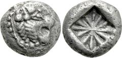 Greek Coins DYNASTS OF LYCIA. Uncertain dynast (Circa 500 BC). Stater. Uncertain mint. Obv: Head of lion right. Rev: Floral pattern within incuse square. Cf. Müseler I,1-2 (design of incuse pattern); 