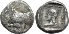 Greek Coins DYNASTS OF LYCIA. Uvug (Circa 470-440 BC). Tetrobol. Obv: Forepart of winged human-headed bull left. Rev: Head of Aphrodite left within dotted incuse square. Vismara II, 91. Condition: Ver