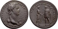 Roman Provincial Coins LYDIA. Sardes. Domitian (81-96). Ae. Homonoia issue with Smyrna. Obv: ΔOMITIANOC KAICAP CЄBACTOC ΓЄPMANIKOC. Laureate head right, wearing aegis. Rev: ΔΗΜΟC CAPΔΙΑΝΩΝ ΔΗΜΟC ΖMYPN