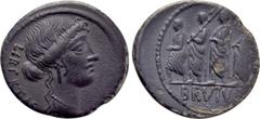Roman Republican Coins M. JUNIUS BRUTUS. Denarius (54 BC). Rome. Obv: LIBERTAS. Head of Libertas right. Rev: BRVTVS. The consul L. Junius Brutus advancing left between two lictors, carrying fasces ove