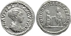 Roman Imperial Coins PLAUTILLA (Augusta, 202-205). Denarius. Rome. Obv: PLAVTILLAE AVGVSTAE. Draped bust right. Rev: CONCORDIAE AETERNAE. Caracalla and Plautilla standing facing one another, clasping 