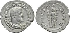 Roman Imperial Coins MAXIMINUS THRAX (235-238). Denarius. Rome. Obv: MAXIMINVS PIVS AVG GERM. Laureate, draped and cuirassed bust right. Rev: FIDES MILITVM. Fides standing facing, head left, holding s