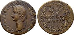 Roman Imperial Coins CALIGULA (37-41). Sestertius. Rome. Obv: C CAESAR AVG GERMANICVS PON M TR POT. Laureate head left. Rev: S P Q R / P P / OB CIVES / SERVATOS. Legend in four lines within wreath. RI