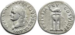 Roman Imperial Coins TITUS (79-81). Denarius. Rome. Obv: IMP TITVS CAES VESPASIAN AVG P M. Laureate head left. Rev: TR P IX IMP XV COS VIII P P. Filleted tripod surmounted by dolphin right. RIC² 129. 