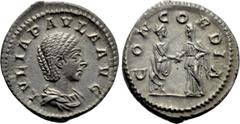 Roman Imperial Coins JULIA PAULA (Augusta, 219-220). Rome. Obv: IVLIA PAVLA AVG. Draped bust right. Rev: CONCORDIA. Elagabalus standing right, clasping hands with Julia Paula standing left. RIC 214 (E