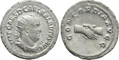 Roman Imperial Coins BALBINUS (238). Antoninianus. Rome. Obv: IMP CAES D CAE L BALBINVS AVG. Radiate, draped and cuirassed bust right. Rev: CONCORDIA AVGG. Clasped hands. RIC 10. Condition: Good very 