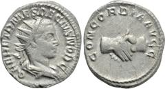 Roman Imperial Coins HERENNIUS ETRUSCUS (Caesar, 249-251). Antoninianus. Rome. Obv: Q HER ETR MES DECIVS NOB C. Radiate, draped and cuirassed bust right. Rev: CONCORDIA AVGG. Clasped hands. RIC 138 (D
