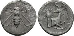 Greek Coins IONIA. Ephesos. Tetradrachm (Circa 390-325 BC). Simalion, magistrate. Obv: Ε - Φ. Bee. Rev: ΣIMAΛIΩN. Forepart of stag right, head left; palm tree to left. CNG 93, lot 376; CNG E-393, lot 
