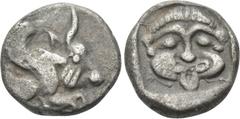 Greek Coins DYNASTS OF LYCIA. Uncertain dynast, possibly Uwug (Circa 470-440 BC). Diobol. Uncertain mint. Obv: Forepart of winged bull right. Rev: Facing gorgoneion within incuse square. Müseler IV.A.