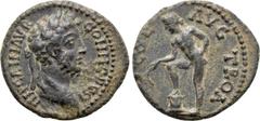 Roman Provincial Coins TROAS. Alexandria. Commodus (177-192). Ae As. Obv: IMP CAI M AVR COMMODVS. Laureate bust right, with slight drapery. Rev: COL AVG TROA. Apollo leaning left, with foot set upon g
