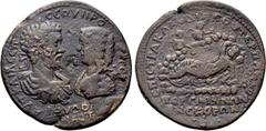 Roman Provincial Coins MYSIA. Pergamum. Septimius Severus with Julia Domna (193-211). Ae Medallion. Claudianus Terpander, strategos. Obv: AVT KAI Λ CЄΠ CЄOVHPOC ΠЄP / IOV ΔOMNA CЄBACTH. Laureate, drap