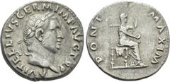 Roman Imperial Coins VITELLIUS (69). Denarius. Rome. Obv: A VITELLIVS GERM IMP AVG TR P. Laureate head right. Rev: PONT MAXIM. Vesta seated right on throne, holding patera and sceptre. RIC² 107. Condi