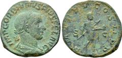 Roman Imperial Coins GORDIAN III (238-244). Sestertius. Rome. Obv: IMP GORDIANVS PIVS FEL AVG. Laureate, draped and cuirassed bust right. Rev: P M TR P V COS II P P / S - C. Gordian standing right, ho