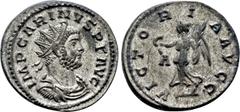 Roman Imperial Coins CARINUS (283-285). Antoninianus. Lugdunum. Obv: IMP CARINVS P F AVG. Radiate, draped and cuirassed bust right. Rev: VICTORIA AVGG. Victory advancing left, holding wreath and palm 