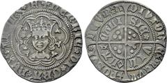 Medieval Coins ENGLAND. Henry VI (First reign, 1422-1461). Groat. Calais. Rosette-mascle issue; im: cross fourchée. Obv: ҺЄҺRIC * DI * GRA * RЄX ◊ AҺGL * Z * F. Crowned facing bust within tressure of 