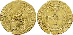 World Coins LOWLANDS. Brabant. Philippe le Beau (1494-1506). GOLD Florin d'or. Antwerp. Obv: + PҺS DЄI GRA ARCҺID AVST DVX BO B. Cross fleurée. Rev: S PҺЄ IҺTЄCD PRO ҺOBIS. Crowned coat-of-arms before