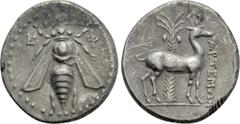 Greek Coins IONIA. Ephesos. Drachm (Circa 202-150 BC). Artemon, magistrate. Obv: Ε - Φ. Bee. Rev: APTEMΩN. Stag standing right; palm tree behind. SNG Copenhagen 284. Condition: Near very fine. Weight: