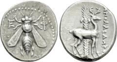 Greek Coins IONIA. Ephesos. Drachm (Circa 202-150 BC). Apollodoros, magistrate. Obv: Ε - Φ. Bee. Rev: AΠOΛΛOΔΩPOΣ. Stag standing right; palm tree behind. SNG Copenhagen 283. Condition: Very fine. Weig