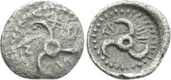 Greek Coins DYNASTS OF LYCIA. Trbbenimi (Circa 390-370 BC). Hemiobol. Limyra. Obv: Triskeles. Rev: Triskeles within incuse circle. Cf. Müseler VIII.8. Very rare Condition: Near very fine. Weight: 0.29