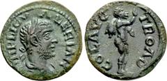 Roman Provincial Coins TROAS. Alexandria. Valerian I (253-260). Ae As. Obv: IMP LIC VALERIAN. Laureate, draped and cuirassed bust right. Rev: COL AVG TROAD. Marsyas standing right, raising hand and ho