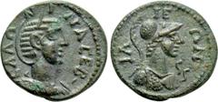 Roman Provincial Coins TROAS. Ilium. Salonina (Augusta, 254-268). Ae As. Obv: CAΛΩNINA CEB. Draped bust of Salonina right, wearing stephane. Rev: IΛIEΩN. Helmeted bust of Athena right, wearing aegis. 