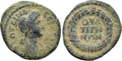 Roman Provincial Coins LYDIA. Thyatira. Plotina (Augusta, 105-123). Ae. Obv: ΠΛΩΤЄΙΝΑ СЄΒΑСΤΗ. Draped bust right. Rev: ΘVΑ / ΤΙΡΗ / ΝΩΝ. Legend in three lines within wreath. RPC III 1829; SNG München 