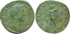 Roman Imperial Coins COMMODUS (177-192). Sestertius. Rome. Obv: M ANTONINVS COMMODVS AVG. Laureate head right. Rev: TR P VII IMP III COS III P P / S - C. Roma standing left, holding spear and victorio