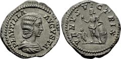 Roman Imperial Coins PLAUTILLA (Augusta, 202-205). Denarius. Rome. Obv: PLAVTILLA AVGVSTA. Draped bust right. Rev: VENVS VICTRIX. Venus standing left, holding apple and palm frond, and resting elbow u