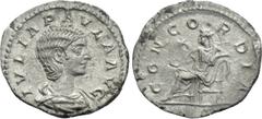 Roman Imperial Coins JULIA PAULA (Augusta, 219-220). Denarius. Rome. Obv: IVLIA PAVLA AVG. Draped bust right. Rev: CONCORDIA. Concordia seated left on throne, holding patera; star to left.. RIC 211 (E