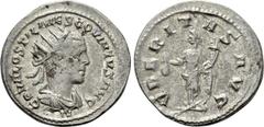 Roman Imperial Coins HOSTILIAN (251). Antoninianus. Antioch. Obv: C OVAL OSTIL MES COVINTVS AVG. Radiate, draped and cuirassed bust right; IV below. Rev: VBERITAS AVG. Uberitas standing left, holding 