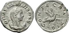 Roman Imperial Coins DIVA MARINIANA (Died before 253). Antoninianus. Rome. Struck under Valerian I. Obv: DIVAE MARINIANAE. Veiled and draped bust right, set upon crescent. Rev: CONSECRATIO. Mariniana,