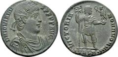 Roman Imperial Coins JOVIAN (363-364). Ae. Thessalonica. Obv: D N IOVIANVS P F P P AVG. Diademed, draped and cuirassed bust right. Rev: VICTORIA ROMANORVM / •TESB•. Jovian standing facing, head right,