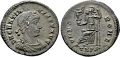 Roman Imperial Coins GRATIAN (367-383). Siliqua. Treveri. Obv: D N GRATIANVS P F AVG. Diademed, draped and cuirassed bust right. Rev: VRBS ROMA / TRPS•. Roma seated left on throne, holding victoriola 