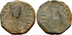 Byzantine Coins JUSTINIAN I (527-565). Follis. Uncertain mint. Obverse brockage. Obv: D N IVSTINIANVS P P AVG. Diademed, draped and cuirassed bust right, with star on shoulder. Rev: Incuse and reverse