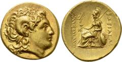 Greek Coins KINGS OF THRACE (Macedonian). Lysimachos (305-281 BC). GOLD Stater. Uncertain mint. Obv: Diademed head of the deified Alexander right, with horn of Ammon. Rev: ΒΑΣΙΛΕΩΣ / ΛΥΣΙΜΑΧΟΥ. Athena