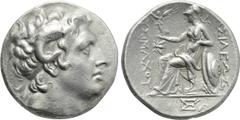 Greek Coins KINGS OF THRACE (Macedonian). Lysimachos (305-281 BC). Tetradrachm. Ephesos. Obv: Diademed head of the deified Alexander right, wearing horn of Ammon. Rev: ΒΑΣΙΛΕΩΣ / ΛΥΣΙΜΑΧΟΥ. Athena sea