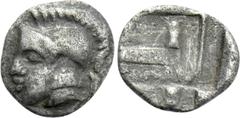 Greek Coins ARKADIA. Tegea. Tetartemorion (Circa 423-400 BC). Obv: Helmeted head of Athena left. Rev: Large T within shallow incuse square. BCD Peloponnesos 1721; HGC 5, 1054. Condition: Near very fin