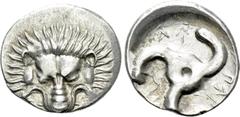 Greek Coins DYNASTS OF LYCIA. Perikles (Circa 380-360 BC). Tetrobol. Uncertain mint, possibly Limyra. Obv: Facing scalp of lion. Rev: Triskeles within incuse circle. Müseler VIII.47-51; SNG von Aulock