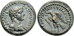 Roman Provincial Coins LYDIA. Blaundus. Domitian (Caesar, 69-81). Ae. Ti. Klaudios Phoinix, Italicus procos. Obv: ΔOMITIANOC KAICAP. Bareheaded, draped and cuirassed bust right. Rev: BΛAVNΔЄΩN TI KΛAV