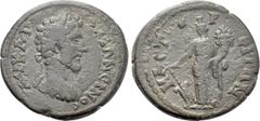 Roman Provincial Coins LYDIA. Mastaura. Marcus Aurelius (161-180). Ae. Obv: AV KAI ANTΩNЄINOC. Laureate, draped and cuirassed bust right. Rev: MACTAVPЄITΩN. Tyche standing left, holding rudder and cor