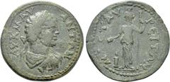 Roman Provincial Coins LYDIA. Mastaura. Caracalla (198-217). Ae. Obv: AV K M AV ANTΩN. Laureate, draped and cuirassed bust right. Rev: MACTAVPЄITΩN. Tyche/Homonoia standing left, holding patera and sc