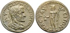 Roman Provincial Coins LYDIA. Mastaura. Maximinus I Thrax (235-238). Ae. Obv: AVT K Γ I OYH MAΞIMЄINOC. Laureate, draped and cuirassed bust right. Rev: MACTAVPЄITΩN. Hermes standing left, holding purs