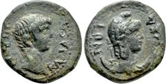 Roman Provincial Coins LYDIA. Nysa. Nero (54-68). Ae. Obv: NEPΩN KAIΣAP. Bare head of Nero right. Rev: NYΣAEΩN. Draped bust of Mên right, wearing Phrygian cap and set upon crescent. RPC I 2669; SNG Co