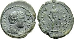 Roman Provincial Coins LYDIA. Sardis. Pseudo-autonomous. Time of the Flavians (69-96). Ae Hemiassarion. Obv: CAPΔIANΩN. Laureate bust of Herakles right, with lion skin draped around neck. Rev: CAPΔIAN