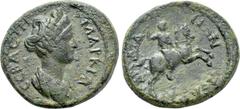 Roman Provincial Coins LYDIA. Sardis. Marciana (Augusta, 105-112/4). Ae. Obv: ΜΑΡΚΙΑ СЄΒΑСΤΗ. Draped bust right. Rev: СΑΡΔΙΑΝΩΝ ΠЄΛΟΨ. Pelops, brandishing whip, on horse rearing right. RPC III 2398; B