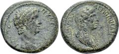 Roman Provincial Coins LYDIA. Thyateira. Claudius with Agrippina II (41-54). Ae. Obv: ΤΙ ΚΛΑVΔΙΟC ΚΑΙCΑΡ CЄΒΑCΤΟC. Bare head of Claudius right. Rev: ΑΓΡΙΠΠΙΝΑΝ / CЄΒΑCΤΗΝ ΘVΑΤΙΡΗΝΟΙ. Draped bust of Ag
