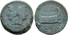 Roman Republican Coins MARK ANTONY. As (40-39 BC). Uncertain mint in Asia. L. Atratinus, augur. Obv: ATRATINVS AVGVR. Laureate head of Janus. Rev: ANTONIVS / IMP. Prow of galley right. Crawford 530/1;