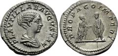 Roman Imperial Coins PLAUTILLA (Augusta, 202-205). Denarius. Rome. Obv: PLAVTILLAE AVGVSTAE. Draped bust right. Rev: PROPAGO IMPERI. Plautilla standing right, clasping hands with Caracalla standing le
